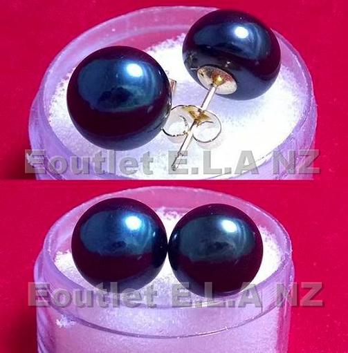 GENUINE NATURAL 10mm BLACK PEARL STUDS